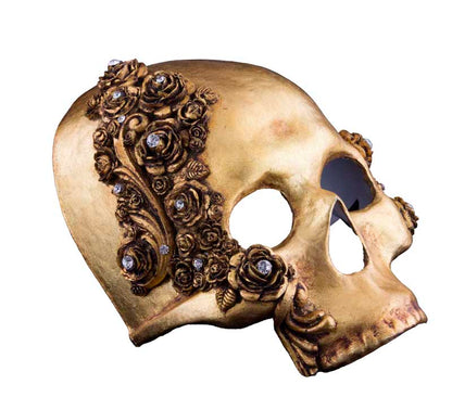 Masque Teschio Noir et Doré aux Roses – Artisanat Authentique de Venise