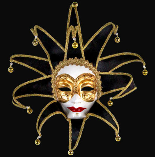Masque La Dame Noire à Pointes Dorées et Noires – Artisanat Authentique de Venise