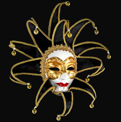 Masque La Dame Noire à Pointes Dorées et Noires – Artisanat Authentique de Venise
