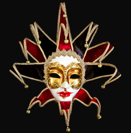 Masque La Dame Rouge à Pointes Dorées et Noires – Artisanat Authentique de Venise