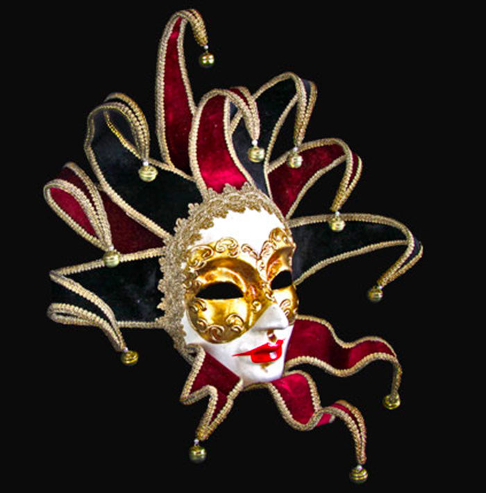 Masque La Dame Rouge à Pointes Dorées et Noires – Artisanat Authentique de Venise