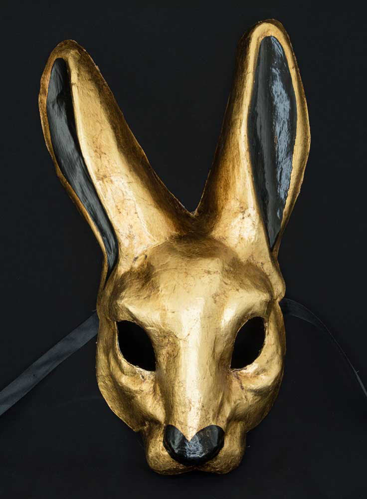 Masque de Venise Lapin mixte Papier Mâché doré création artisanale fait main