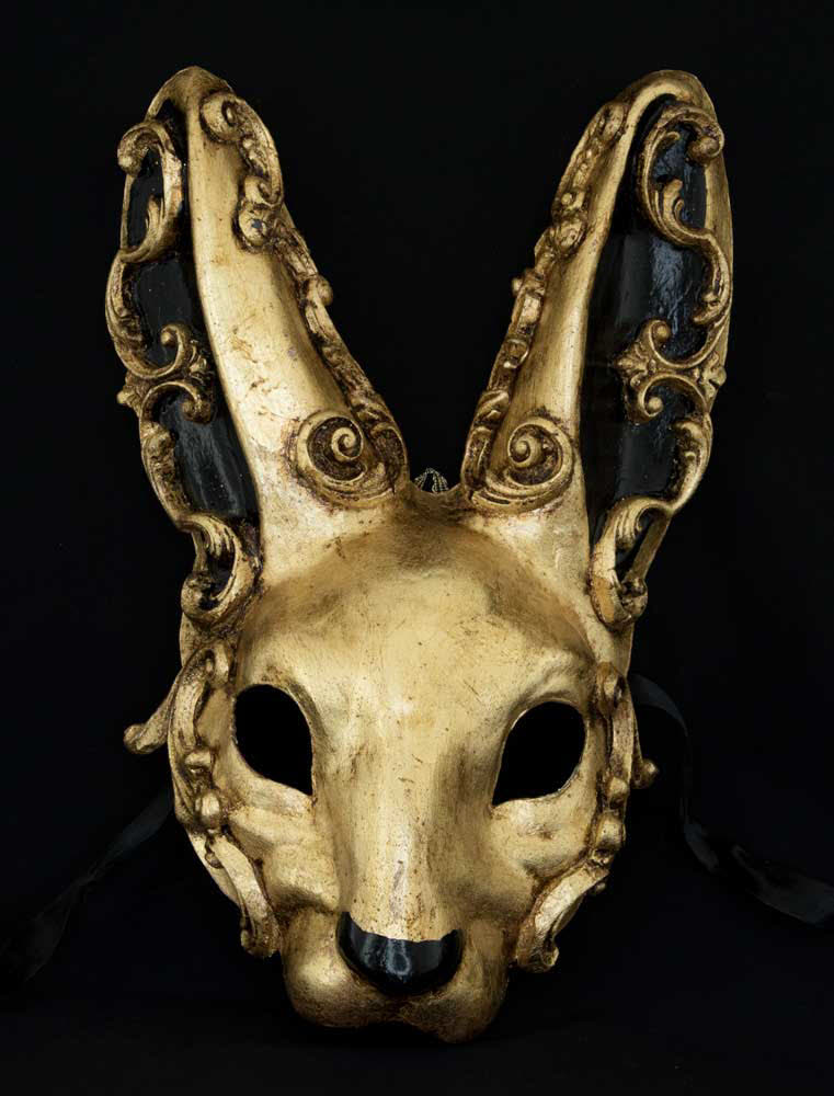 Masque de Venise Lapin baroque papier mâché doré Création artisanale fait main
