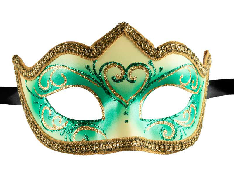 Masque Colombine Vert Doré - Bal Masqué Vénitien Authentique
