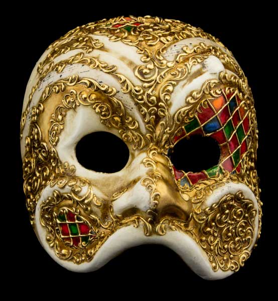 Masque de Venise Tête de mort en papier mâché doré
