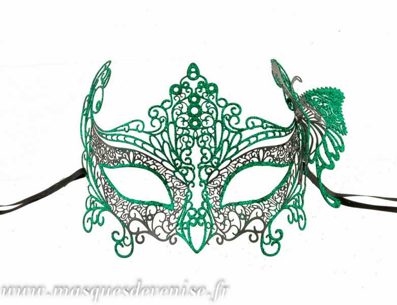 Masque de Venise de Luxe Selena avec Dentelle de Metal Noir et Strass  1208 V65 