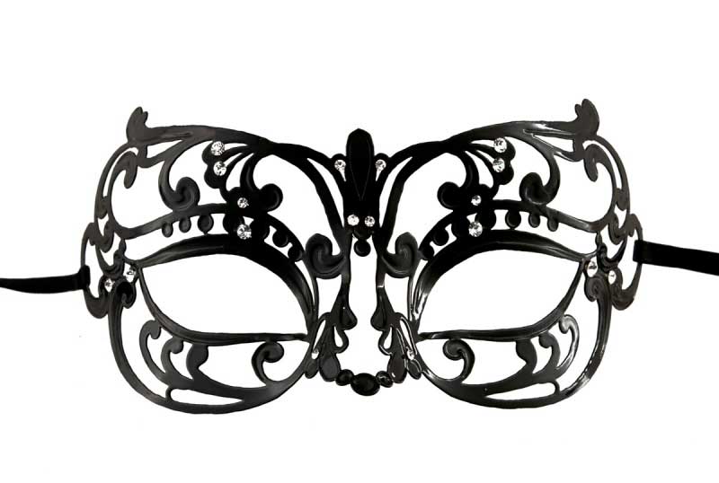 Vénitien noir metal masque filigrane masquerade strass uk stock bal/fantaisie/ball 
