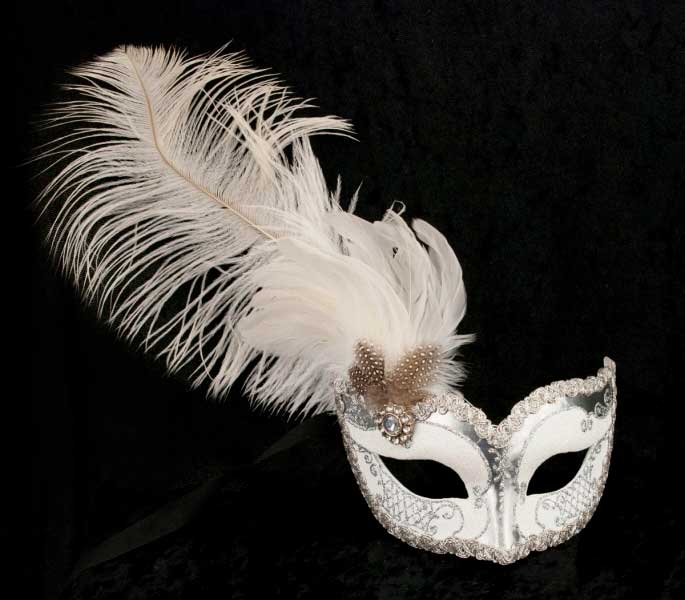 Le Masque Et La Plume Decision To Leave MASQUE DE VENISE COLOMBINE A PLUMES AUTRUCHE BLANC ARGENTE-masques à