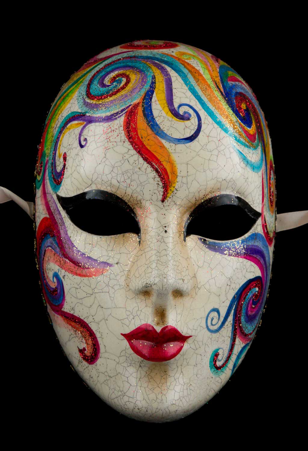 Masque de Venise Volto Visage Rainbow en papier mâché Fait main Unique 2587