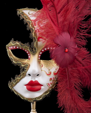 Masque Loup vénitien rouge avec plumes - CavernedesJouets