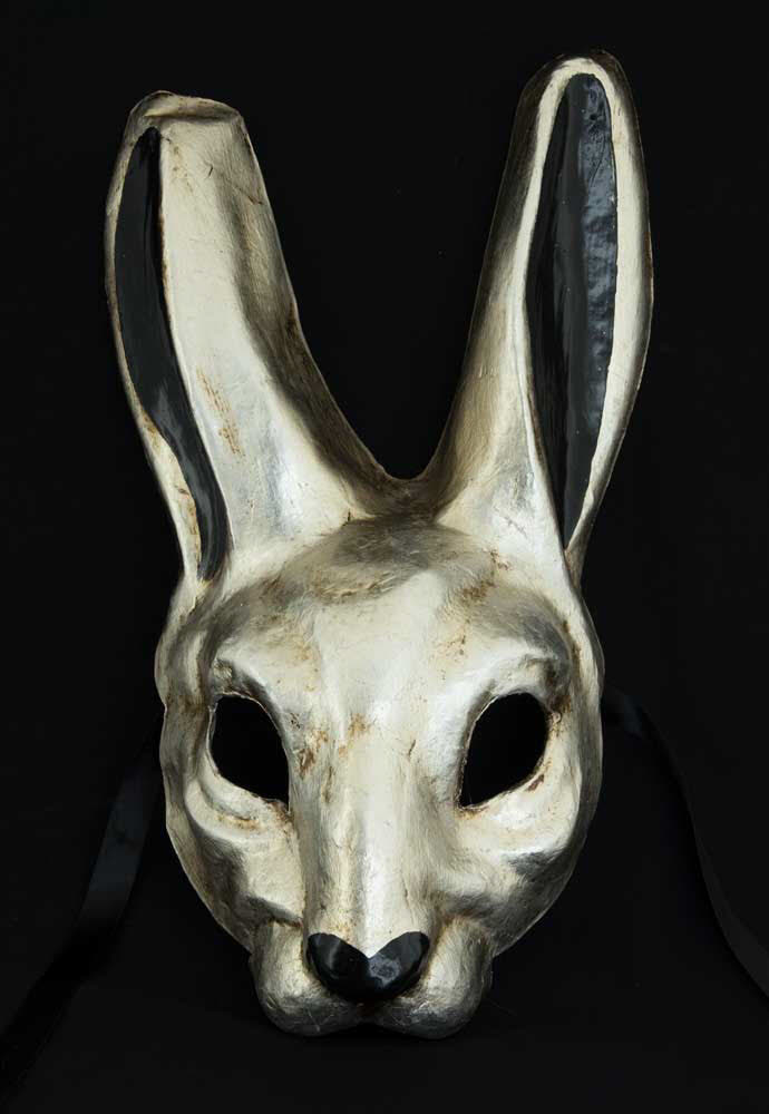 Masque Lapin de Venise mixte papier mâché argenté création artisanale