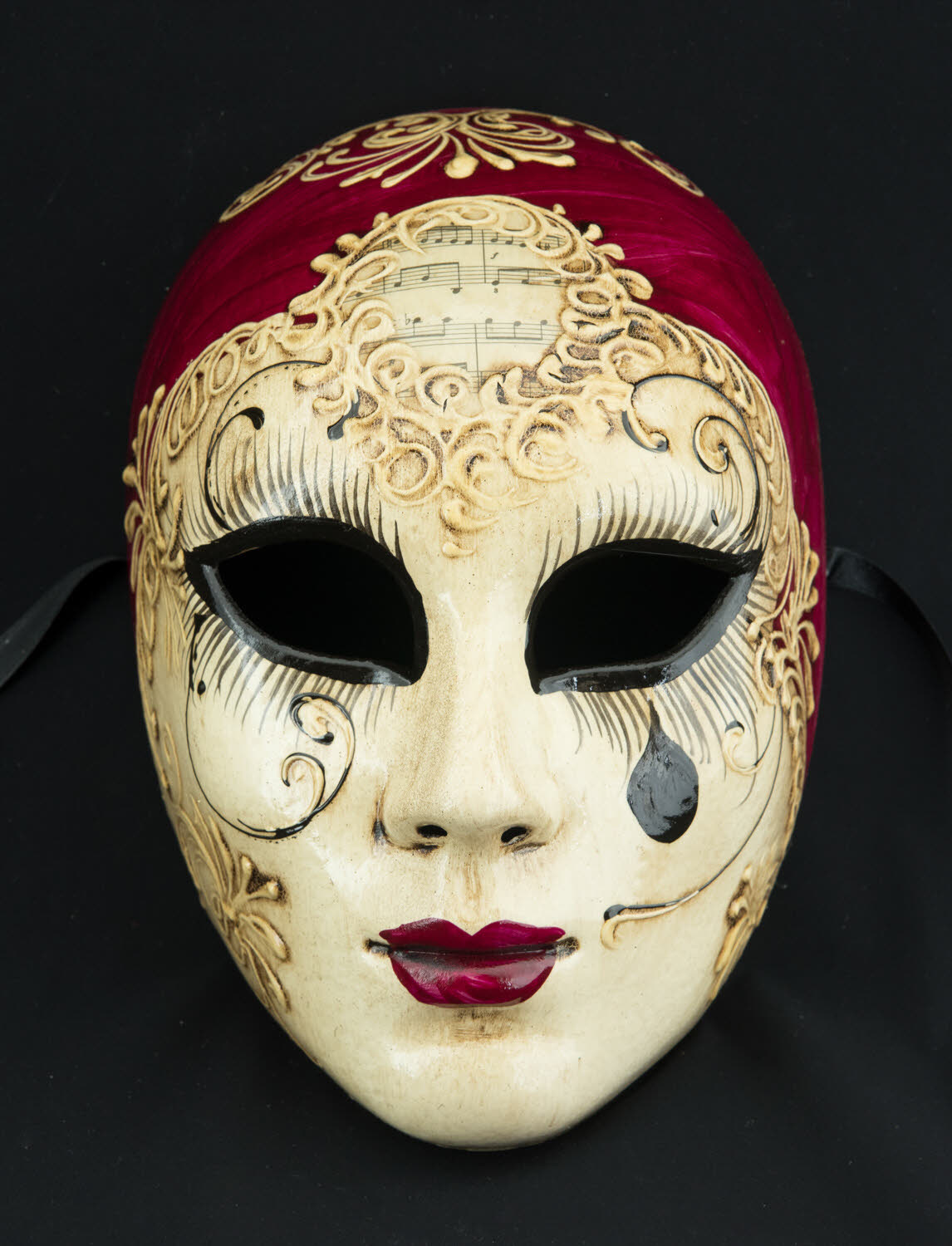 Masque de Venise décoré en Céramique, masque de venise jolly à pointes dorées et Tissus Rose - Art Objets